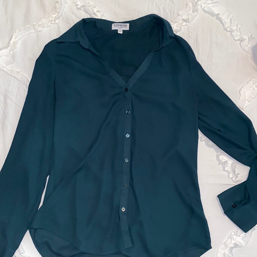 Express Women's Teal Button-Up Blouse